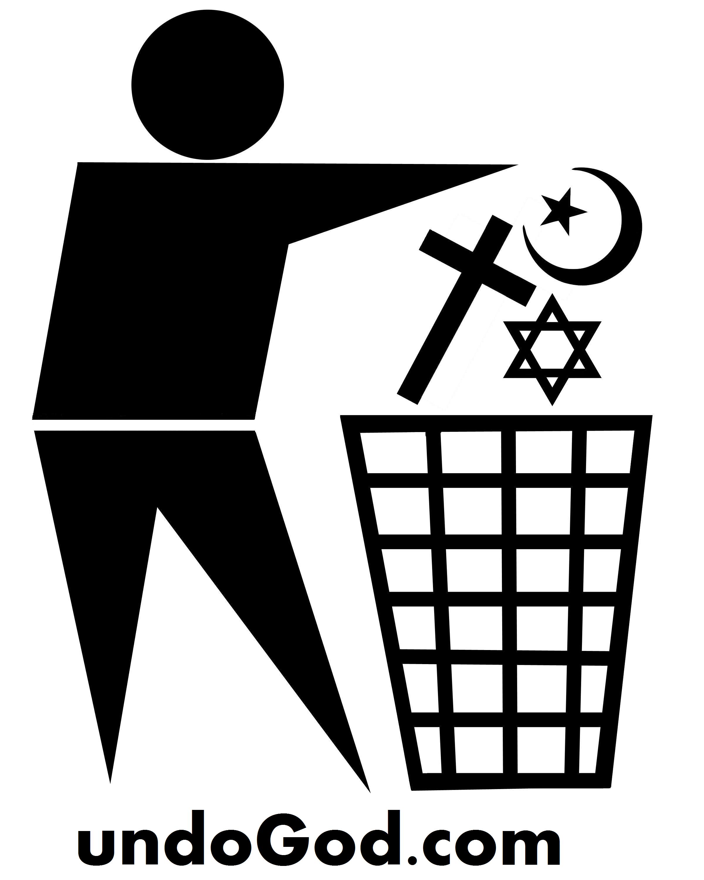 standard waste bin sign with religious symbols being discarded